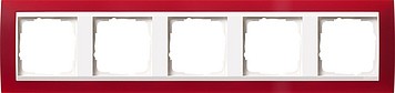 215398 - Gira Event Рамка на 5 постов, полупрозрачная красная матовая, центральная вставка белая