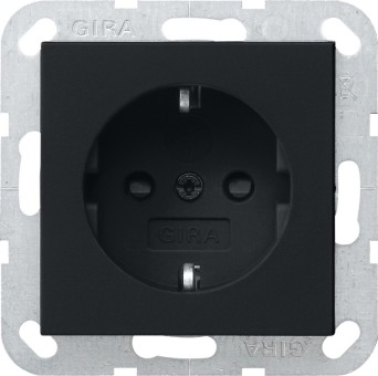 4453005 - Gira System55 Розетка со шторками 2К+З 16А, 250 В, черная матовая