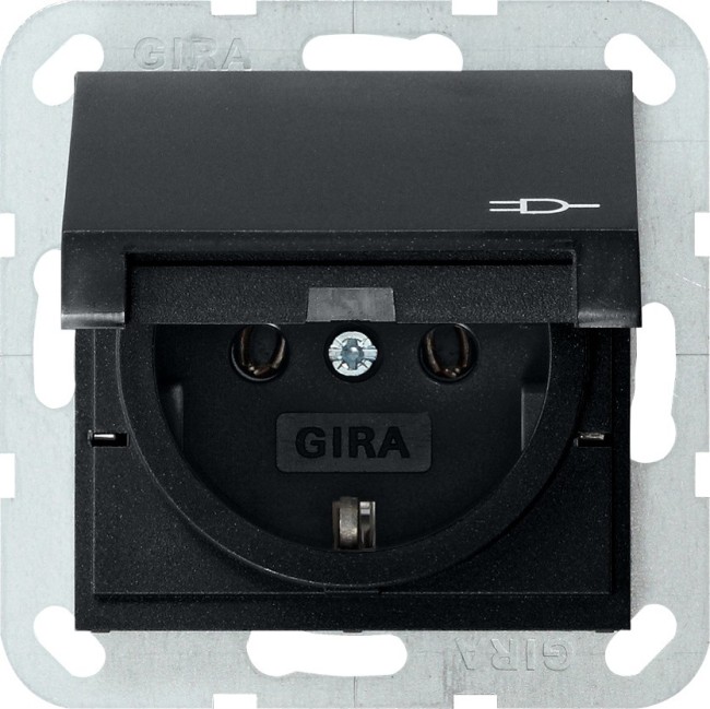 4454005 - Gira System55 Розетка 2К+З 16А, 250 В, с крышкой, черная матовая
