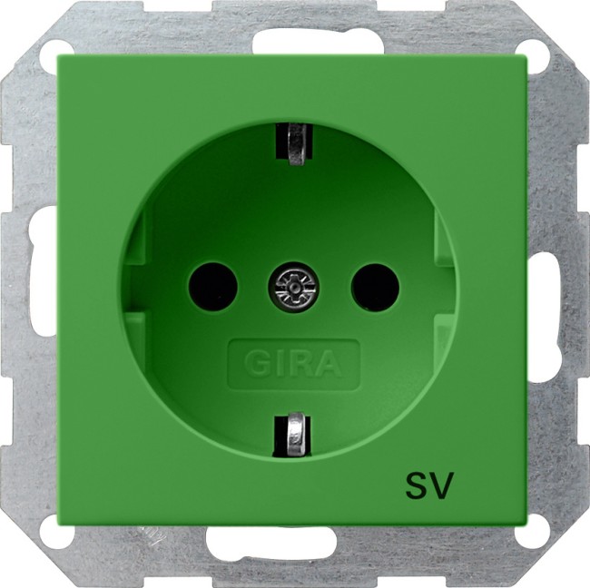 45502 - Gira System55 Розетка с надписью "SV" 2K+З; 16А; 250В~(обеспечение безопасности), зеленая