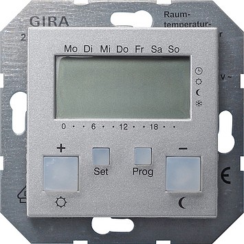 237026 - Gira System55 Термостат 230В~ с таймером  и функцией охлаждения, алюминий