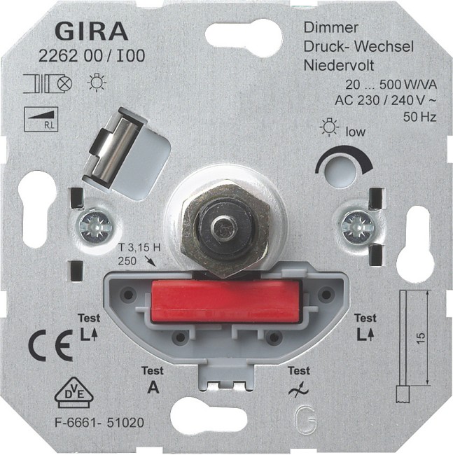 226200 - Gira Механизм светорегулятора поворотн. электронн. н/в 20-500ВА 230В~/12В