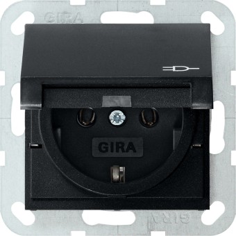 454005 - Gira System55 Розетка 2К+З 16А, 250 В, с крышкой, черная матовая