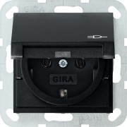454005 - Gira System55 Розетка 2К+З 16А, 250 В, с крышкой, черная матовая
